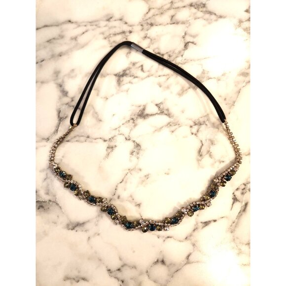 Vintage Crystal Rhinestone Headband With Black Elastic Strap - Picture 3 of 5